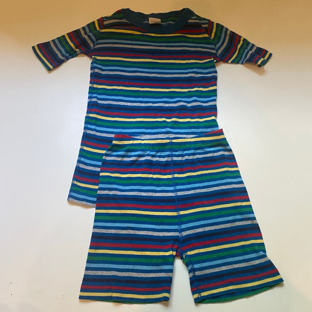 Hanna Andersson Organic Cotton Multi Blue Striped Short Sleeve PJs Pajamas